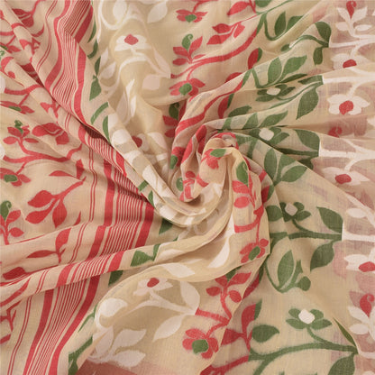 Sanskriti Vintage Indian Ivory Sarees Blend Cotton Woven Premium Sari 5yd Sustainable Fabric