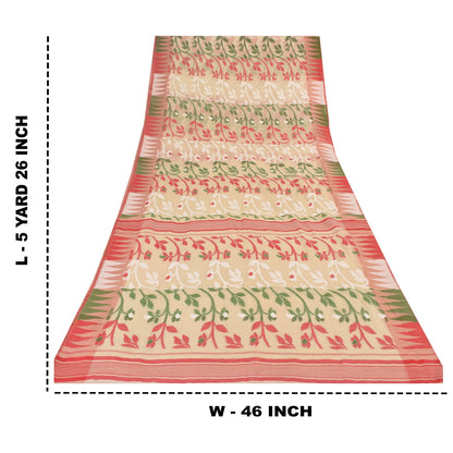 Sanskriti Vintage Indian Ivory Sarees Blend Cotton Woven Premium Sari 5yd Sustainable Fabric