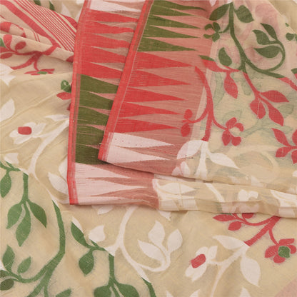 Sanskriti Vintage Indian Ivory Sarees Blend Cotton Woven Premium Sari 5yd Sustainable Fabric