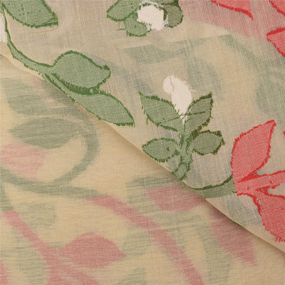 Sanskriti Vintage Indian Ivory Sarees Blend Cotton Woven Premium Sari 5yd Sustainable Fabric