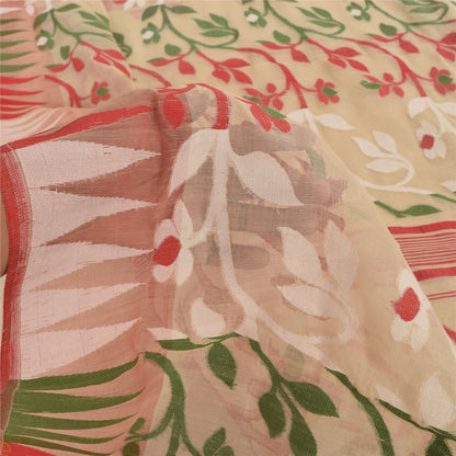 Sanskriti Vintage Indian Ivory Sarees Blend Cotton Woven Premium Sari 5yd Sustainable Fabric