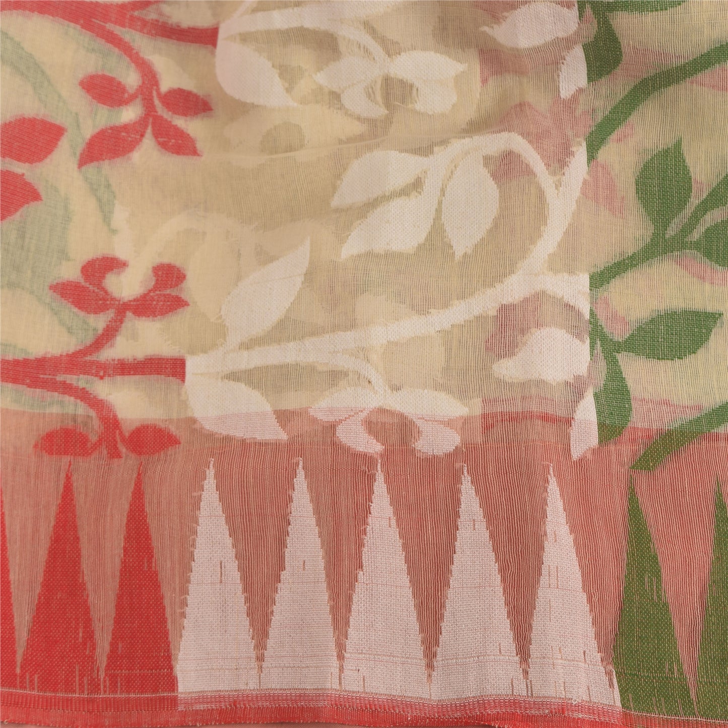 Sanskriti Vintage Indian Ivory Sarees Blend Cotton Woven Premium Sari 5yd Sustainable Fabric