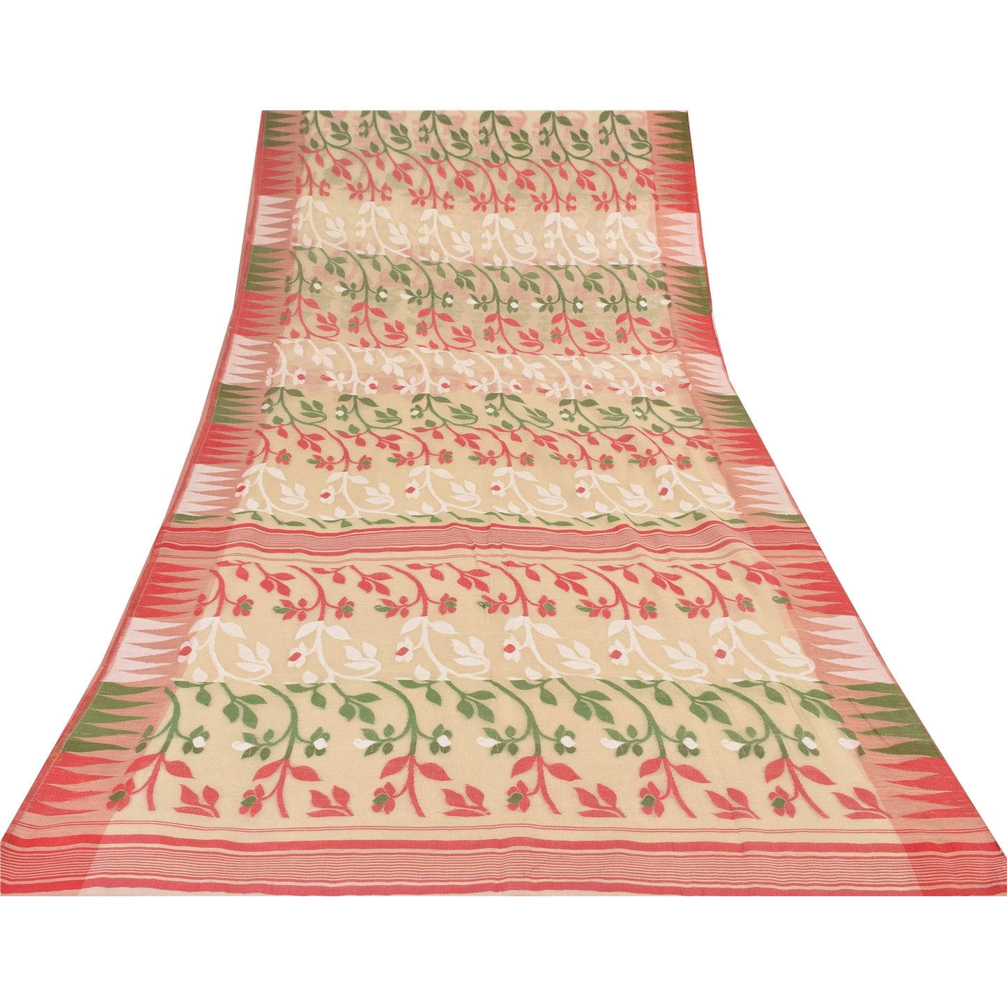 Sanskriti Vintage Indian Ivory Sarees Blend Cotton Woven Premium Sari 5yd Sustainable Fabric