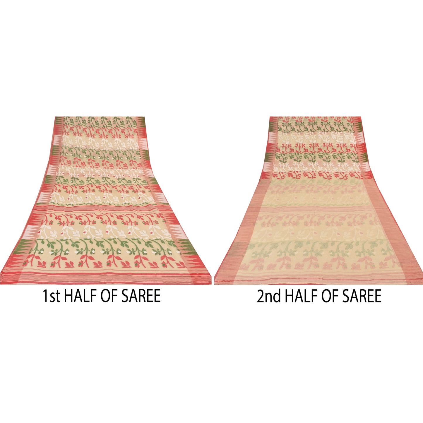 Sanskriti Vintage Indian Ivory Sarees Blend Cotton Woven Premium Sari 5yd Sustainable Fabric