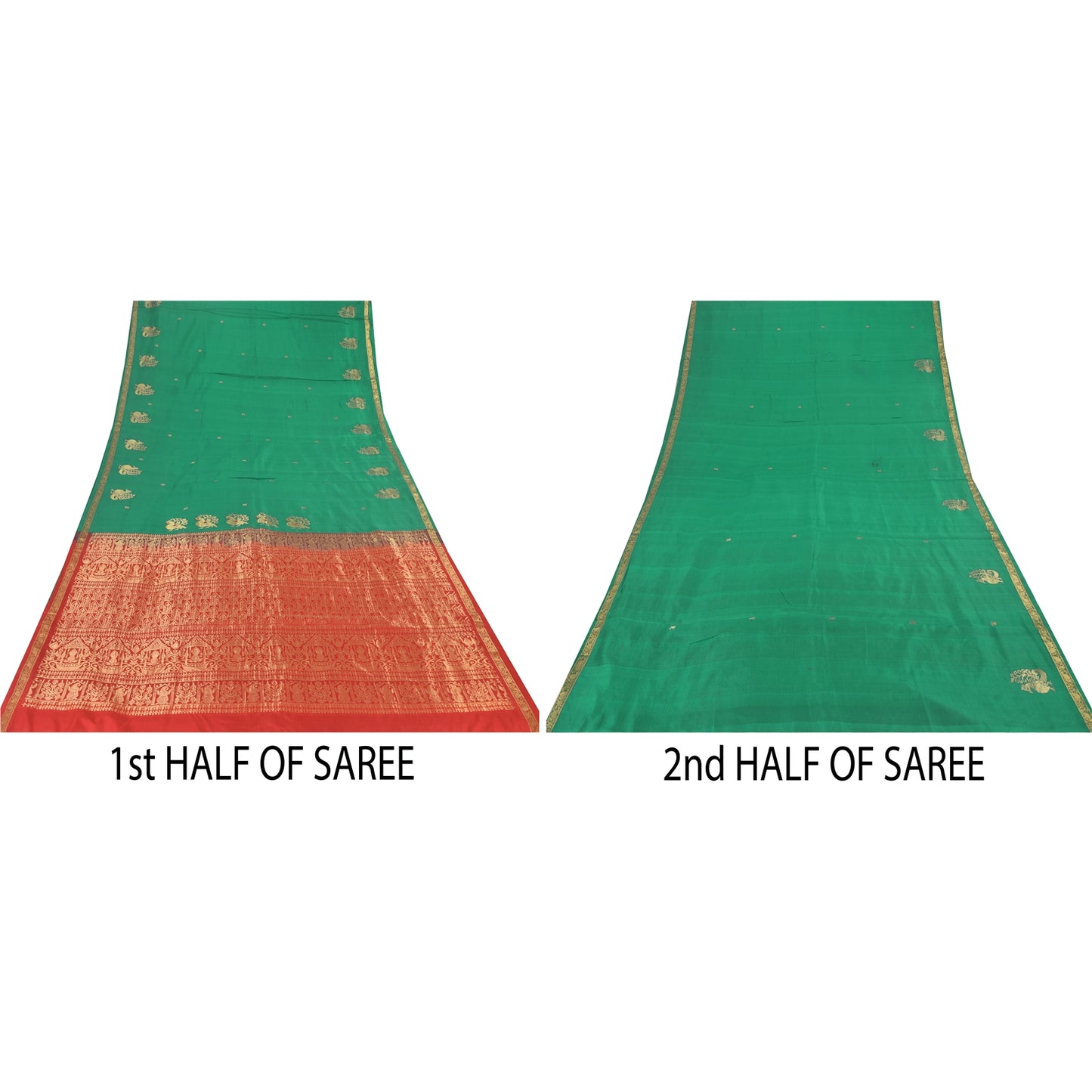 Sanskriti Vintage Red/Green Sarees Pure Silk Woven Premium Sari 5yd Craft Sustainable Fabric