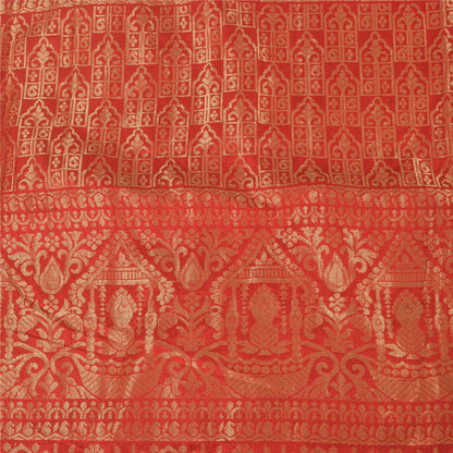 Sanskriti Vintage Red/Green Sarees Pure Silk Woven Premium Sari 5yd Craft Sustainable Fabric