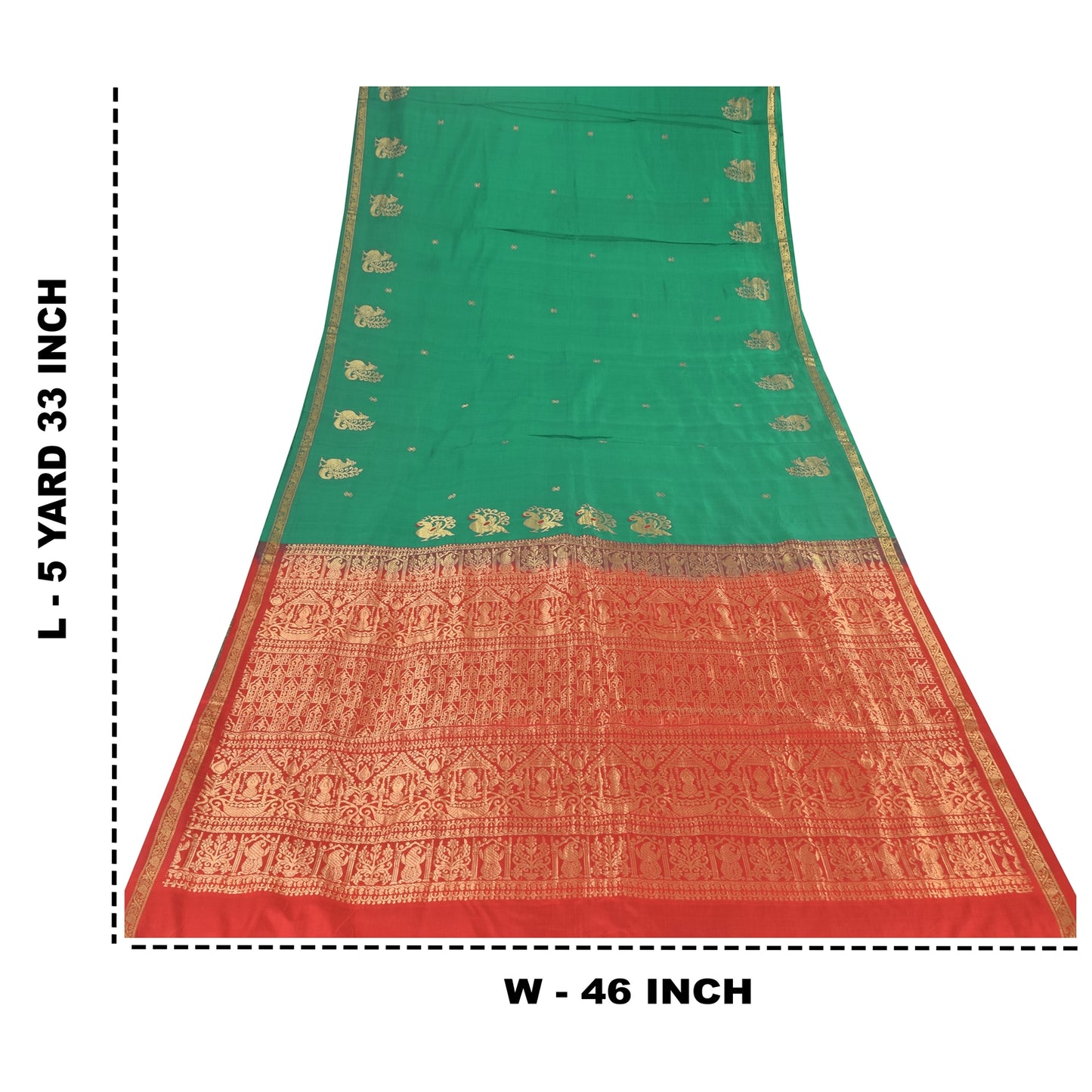 Sanskriti Vintage Red/Green Sarees Pure Silk Woven Premium Sari 5yd Craft Sustainable Fabric