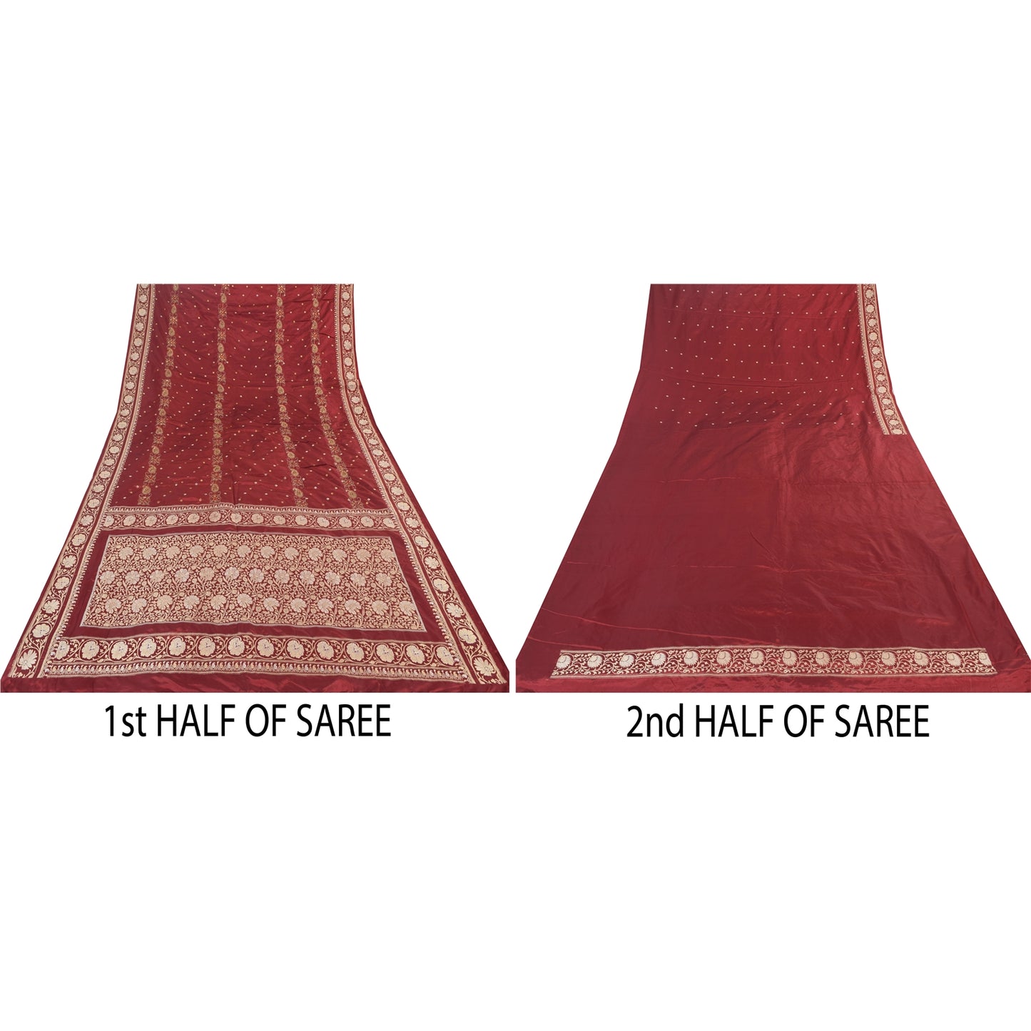 Sanskriti Vintage Red Sarees Pure Silk Hand Woven Premium Sari 5yd Craft Sustainable Fabric