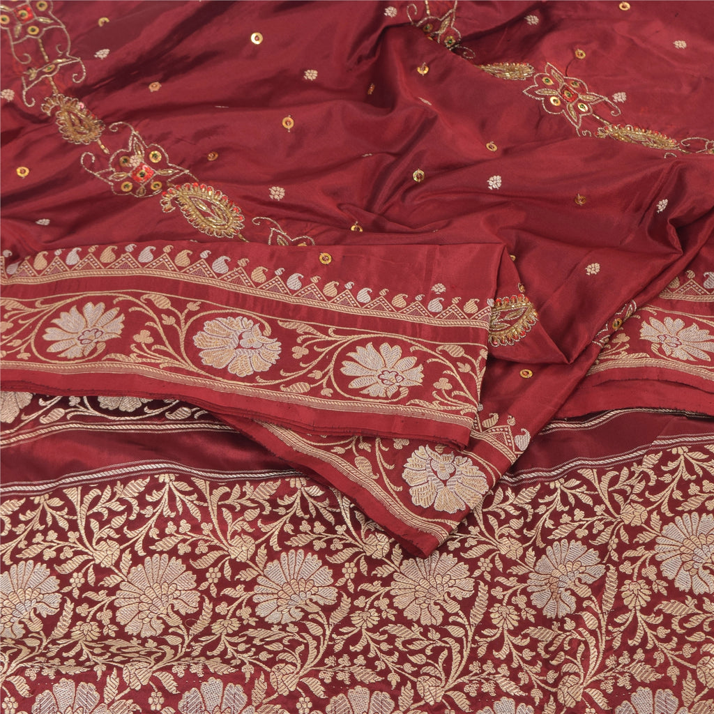 Sanskriti Vintage Red Sarees Pure Silk Hand Woven Premium Sari 5yd Craft Sustainable Fabric