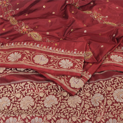 Sanskriti Vintage Red Sarees Pure Silk Hand Woven Premium Sari 5yd Craft Sustainable Fabric