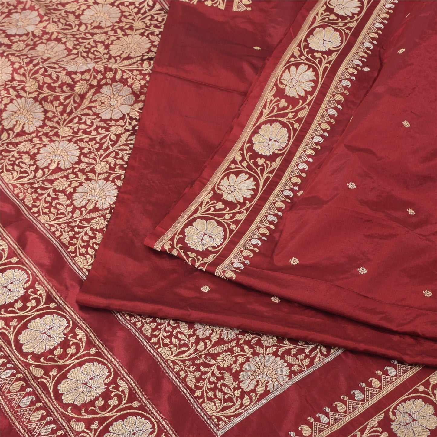 Sanskriti Vintage Red Sarees Pure Silk Hand Woven Premium Sari 5yd Craft Sustainable Fabric