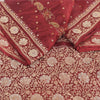 Sanskriti Vintage Red Sarees Pure Silk Hand Woven Premium Sari 5yd Craft Sustainable Fabric