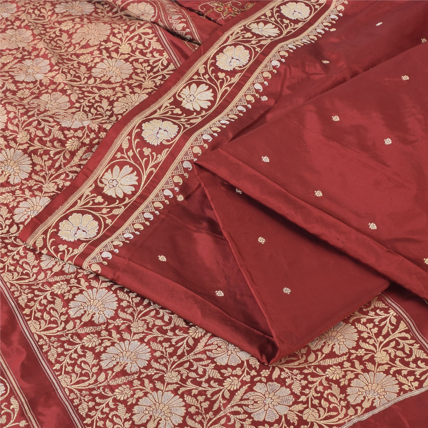 Sanskriti Vintage Red Sarees Pure Silk Hand Woven Premium Sari 5yd Craft Sustainable Fabric