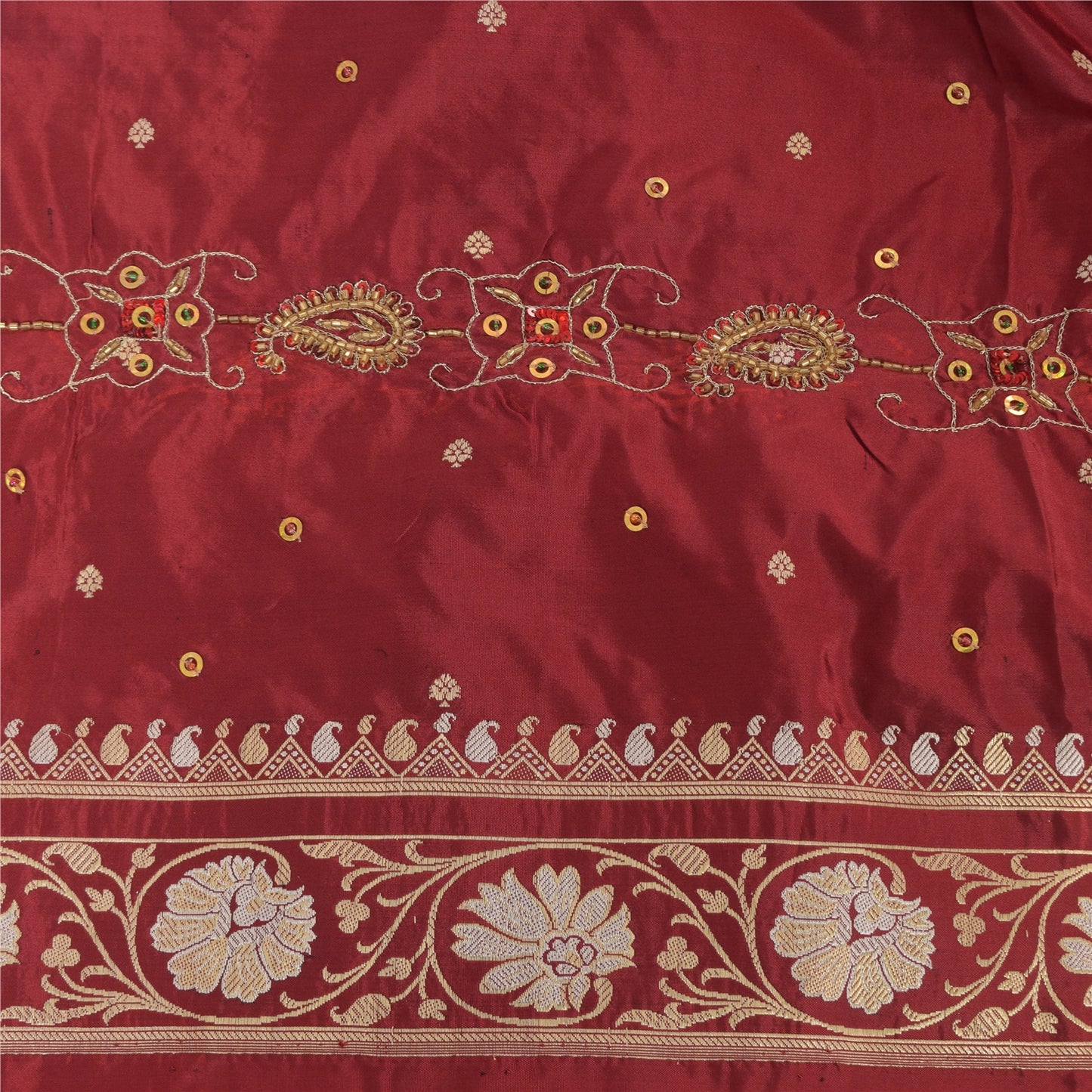 Sanskriti Vintage Red Sarees Pure Silk Hand Woven Premium Sari 5yd Craft Sustainable Fabric