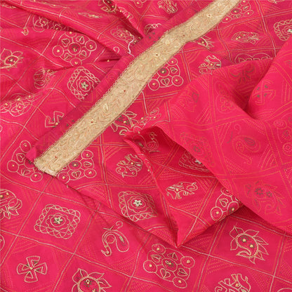 Sanskriti Vintage Saree Pink 100% Pure Silk Hand Bead Gharchola Bandhani 5.5+YD Fabric Cultural Sari Animal Pattern From Gujarat of India