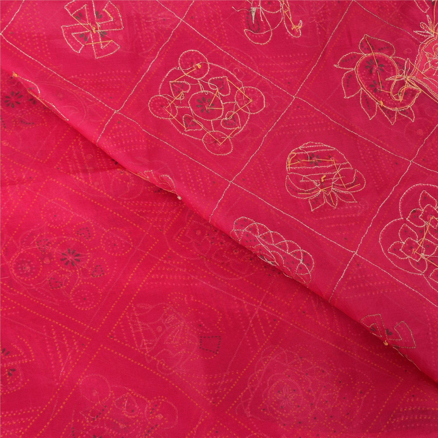 Sanskriti Vintage Saree Pink 100% Pure Silk Hand Bead Gharchola Bandhani 5.5+YD Fabric Cultural Sari Animal Pattern From Gujarat of India