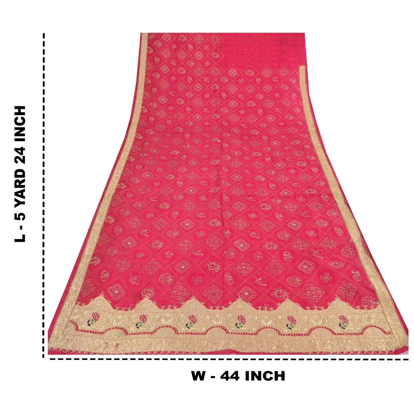 Sanskriti Vintage Pink Sarees Pure Silk Hand Bead Gharchola Bandhani Sari Fabric