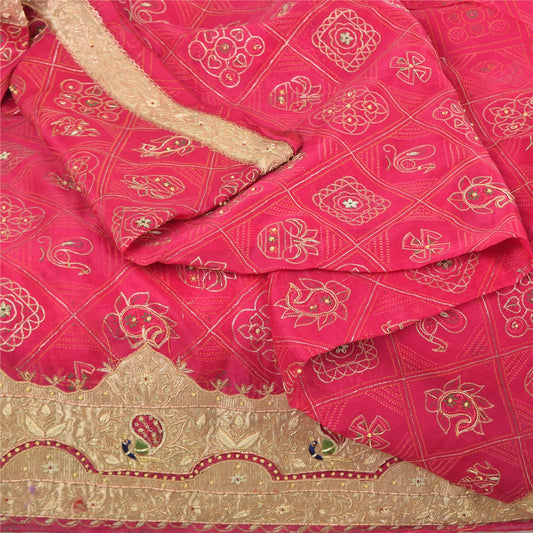 Sanskriti Vintage Pink Sarees Pure Silk Hand Bead Gharchola Bandhani Sari Fabric