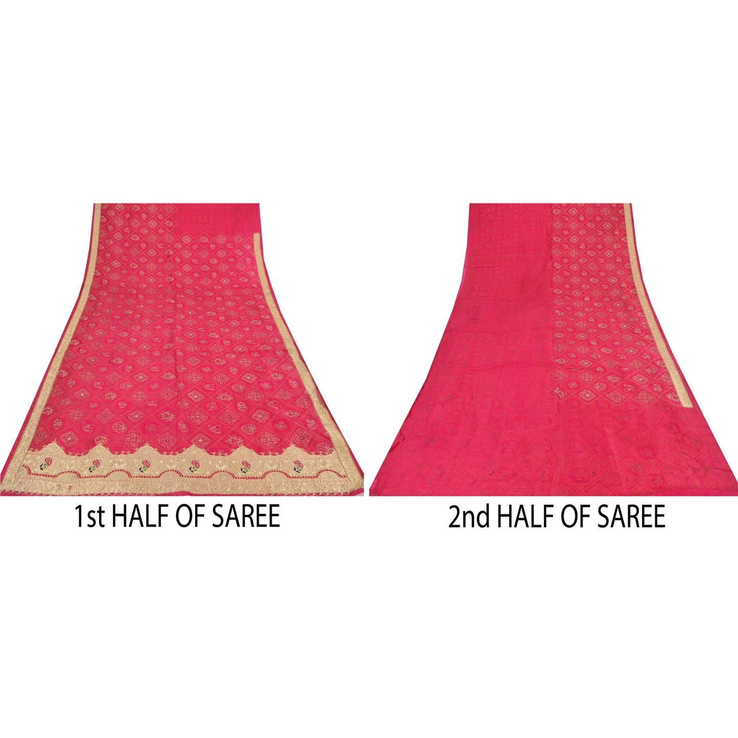 Sanskriti Vintage Pink Sarees Pure Silk Hand Bead Gharchola Bandhani Sari Fabric