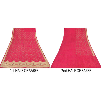 Sanskriti Vintage Pink Sarees Pure Silk Hand Bead Gharchola Bandhani Sari Fabric