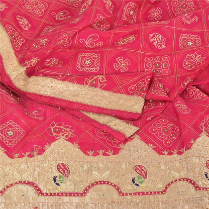 Sanskriti Vintage Pink Sarees Pure Silk Hand Bead Gharchola Bandhani Sari Fabric