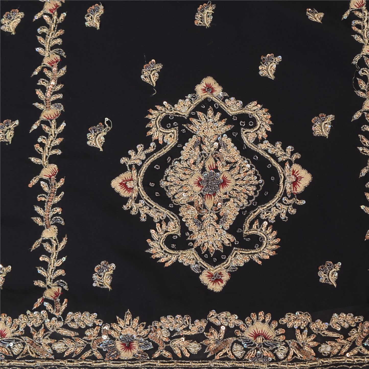 Sanskriti Vintage Black Sarees Georgette Hand Beaded Ethnic Sari 5ydCraft Fabric