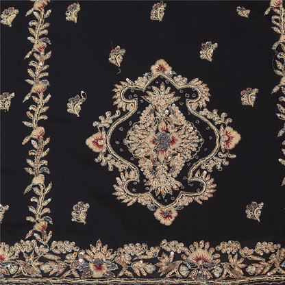 Sanskriti Vintage Black Sarees Georgette Hand Beaded Ethnic Sari 5ydCraft Fabric