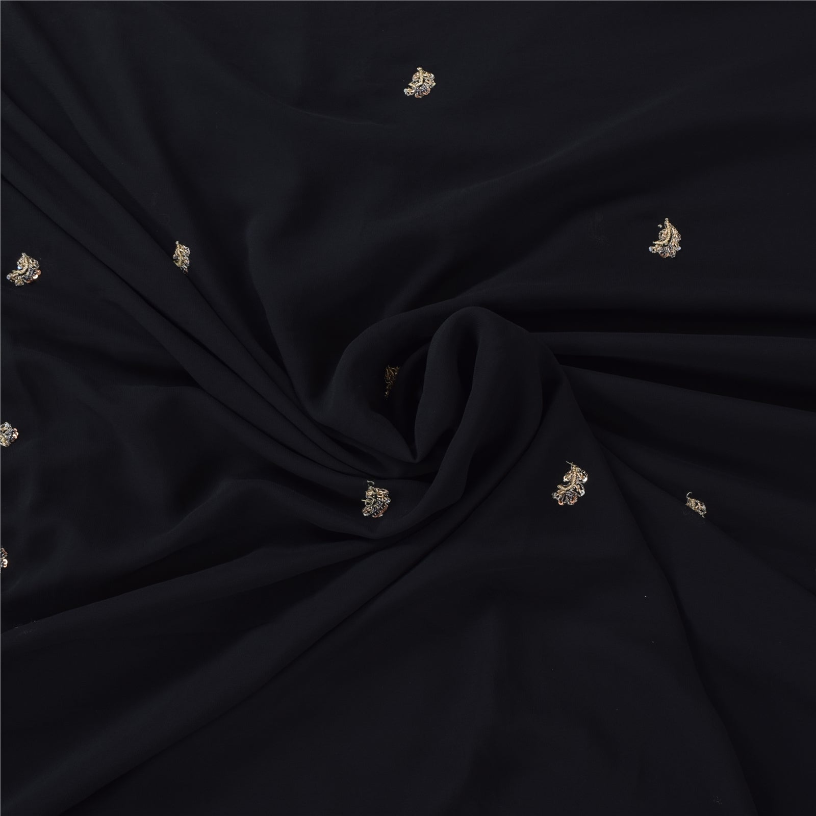 Sanskriti Vintage Black Sarees Georgette Hand Beaded Ethnic Sari 5ydCraft Fabric