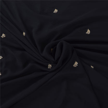 Sanskriti Vintage Black Sarees Georgette Hand Beaded Ethnic Sari 5ydCraft Fabric