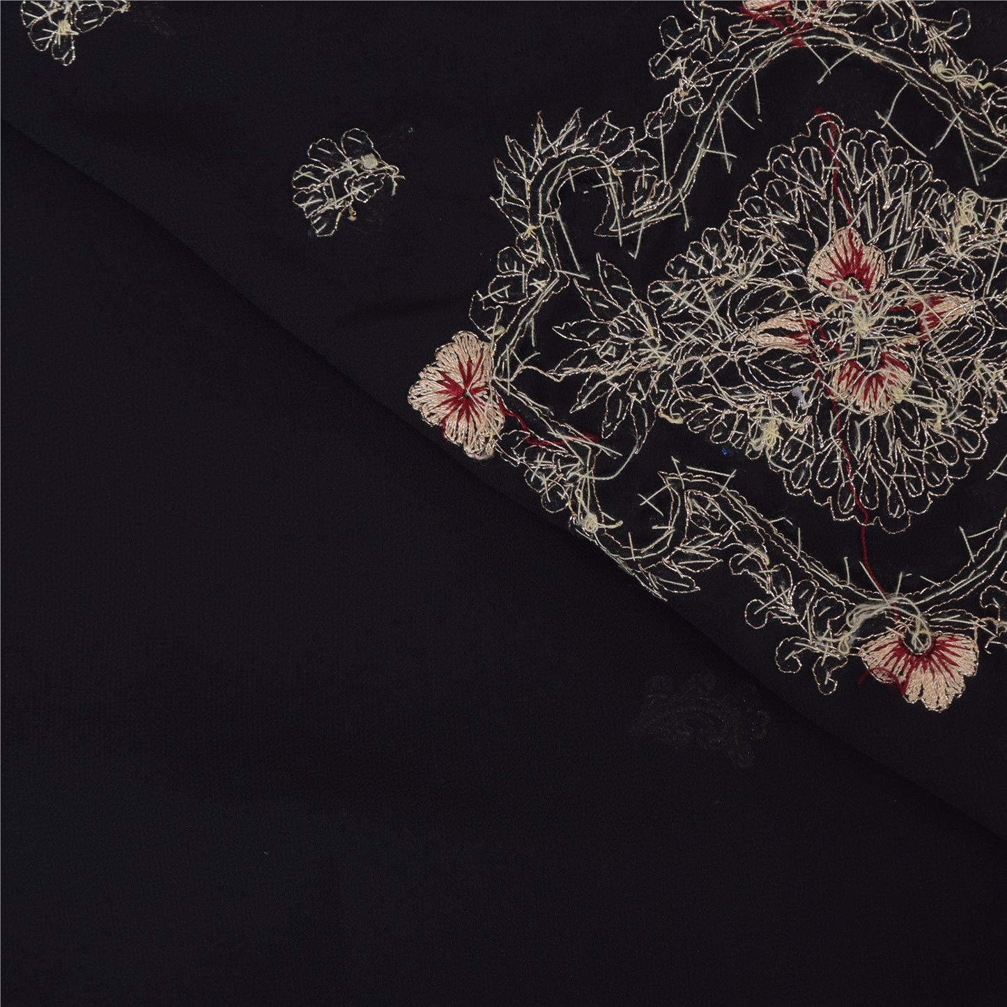 Sanskriti Vintage Black Sarees Georgette Hand Beaded Ethnic Sari 5ydCraft Fabric