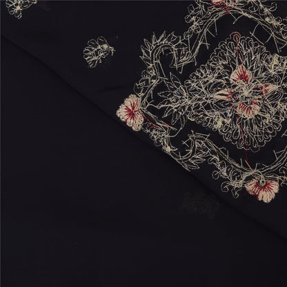 Sanskriti Vintage Black Sarees Georgette Hand Beaded Ethnic Sari 5ydCraft Fabric