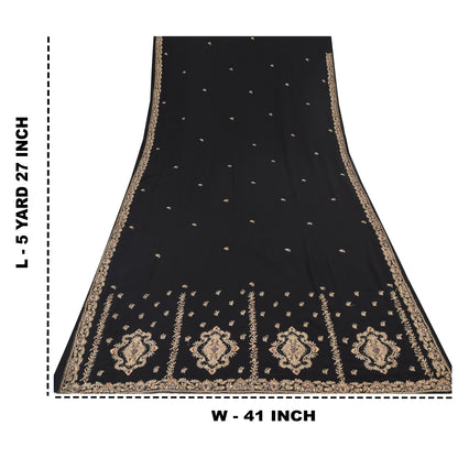 Sanskriti Vintage Black Sarees Georgette Hand Beaded Ethnic Sari 5ydCraft Fabric