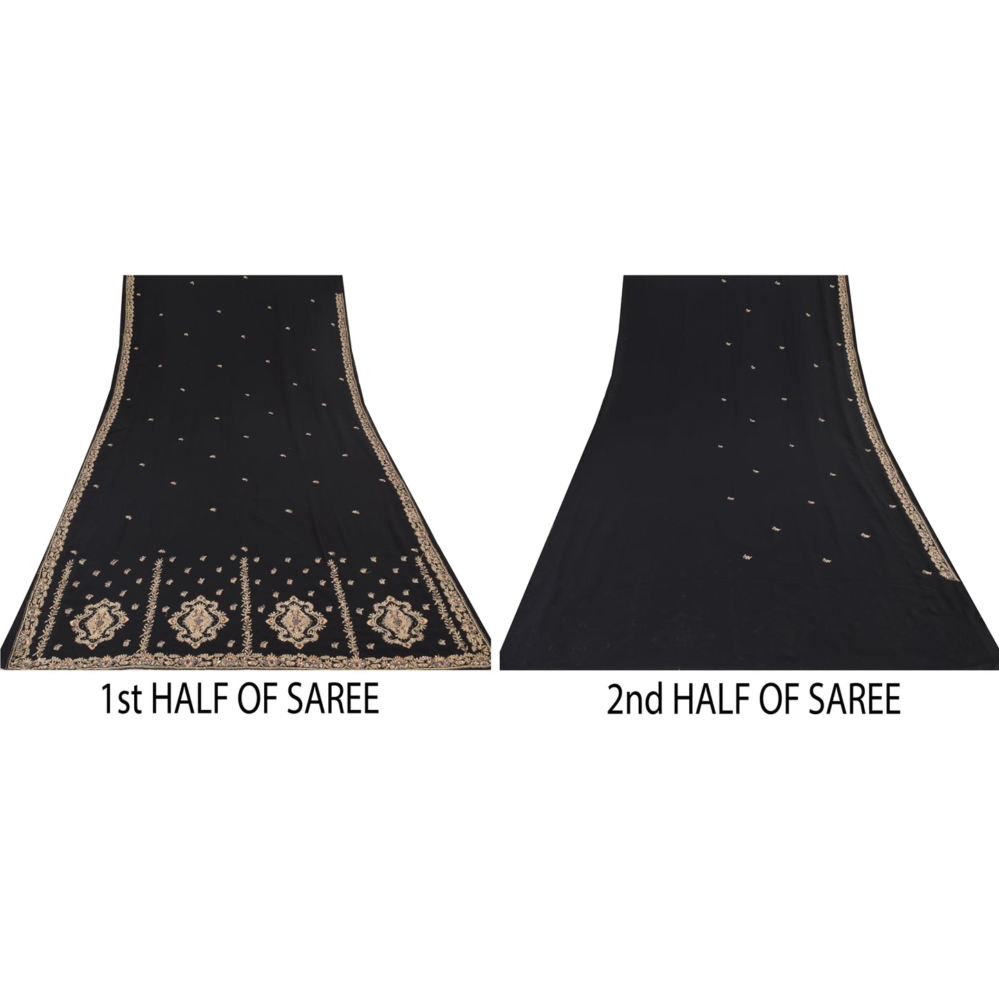 Sanskriti Vintage Black Sarees Georgette Hand Beaded Ethnic Sari 5ydCraft Fabric