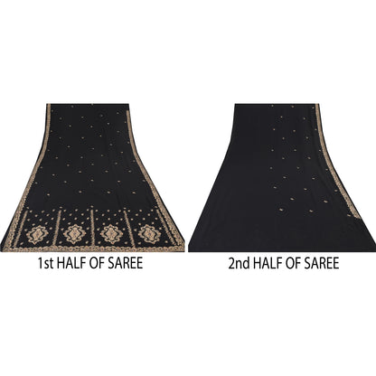 Sanskriti Vintage Black Sarees Georgette Hand Beaded Ethnic Sari 5ydCraft Fabric