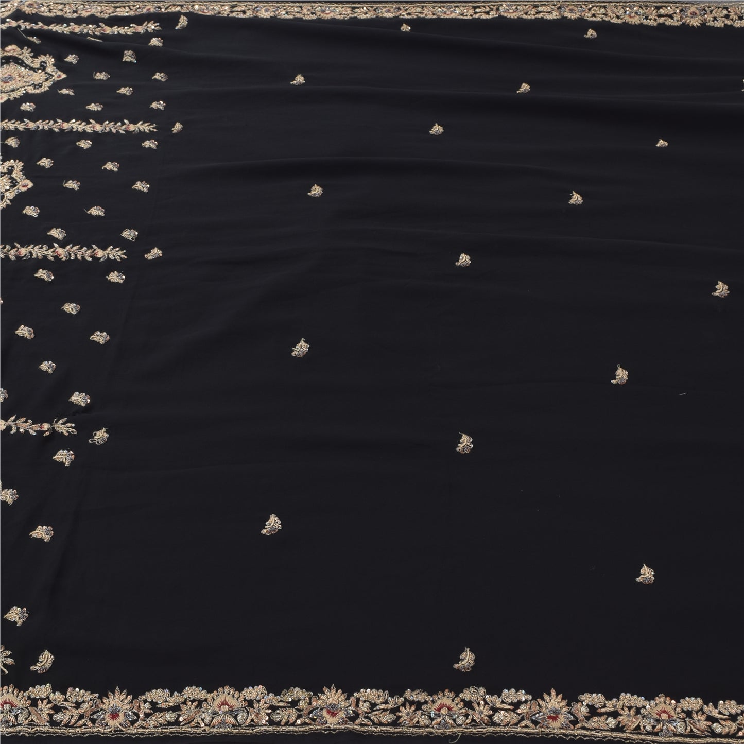 Sanskriti Vintage Black Sarees Georgette Hand Beaded Ethnic Sari 5ydCraft Fabric