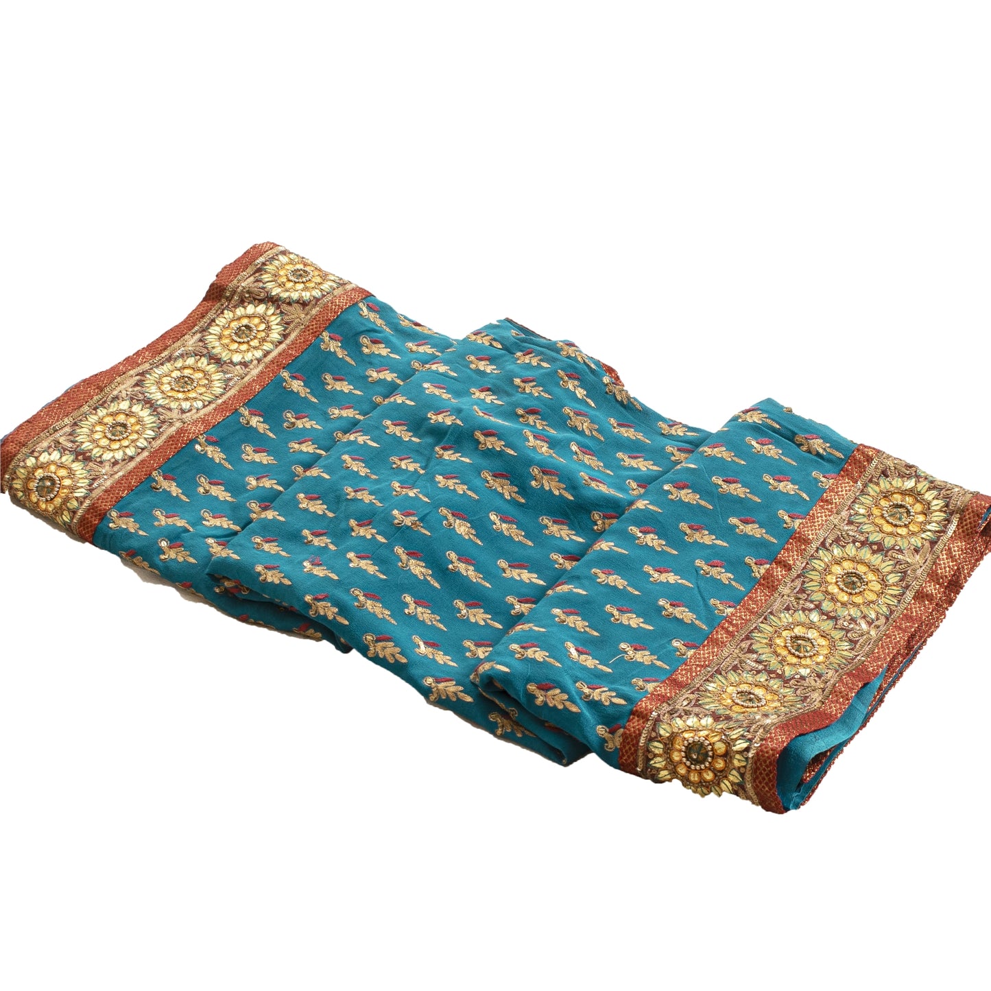 Sanskriti Vintage Blue Sarees Pure Georgette Hand Beaded Zari Sari 5yd Fabric