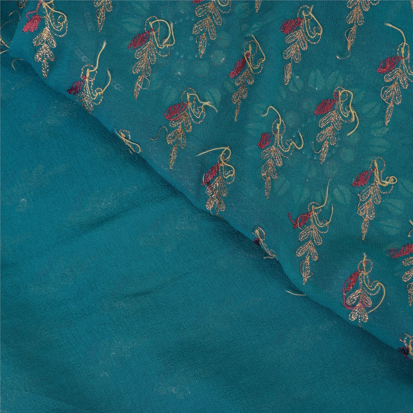 Sanskriti Vintage Blue Sarees Pure Georgette Hand Beaded Zari Sari 5yd Fabric