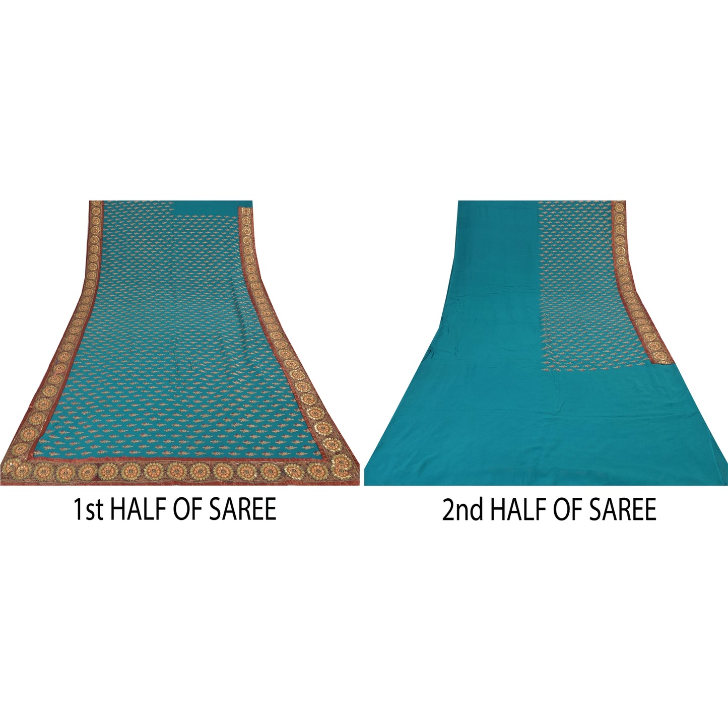 Sanskriti Vintage Blue Sarees Pure Georgette Hand Beaded Zari Sari 5yd Fabric