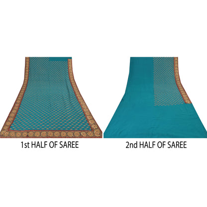 Sanskriti Vintage Blue Sarees Pure Georgette Hand Beaded Zari Sari 5yd Fabric