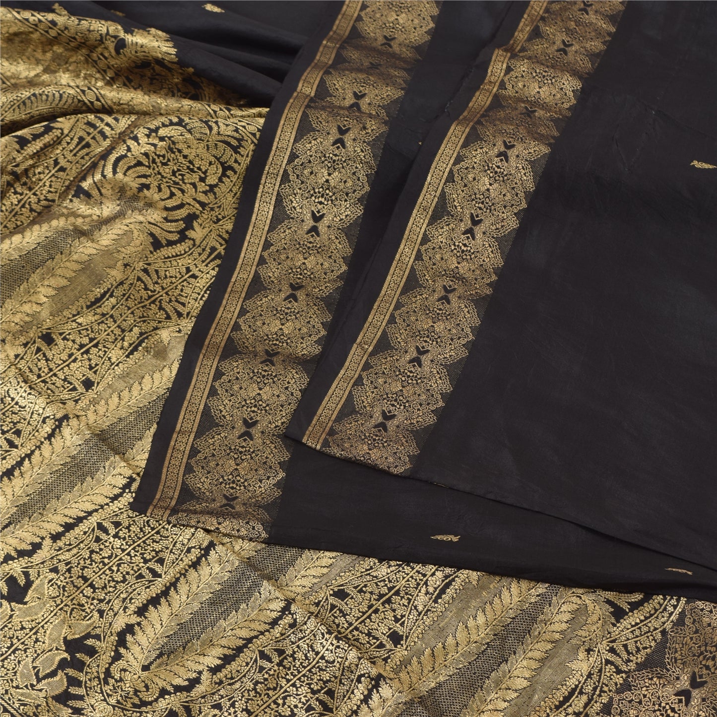 Sanskriti Vintage Indiske Sorte Sareer Ren Silke Vævet Etnisk Sari Håndværk Bæredygtigt Stof