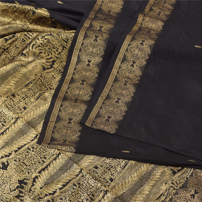 Sanskriti Vintage Indiske Sorte Sareer Ren Silke Vævet Etnisk Sari Håndværk Bæredygtigt Stof