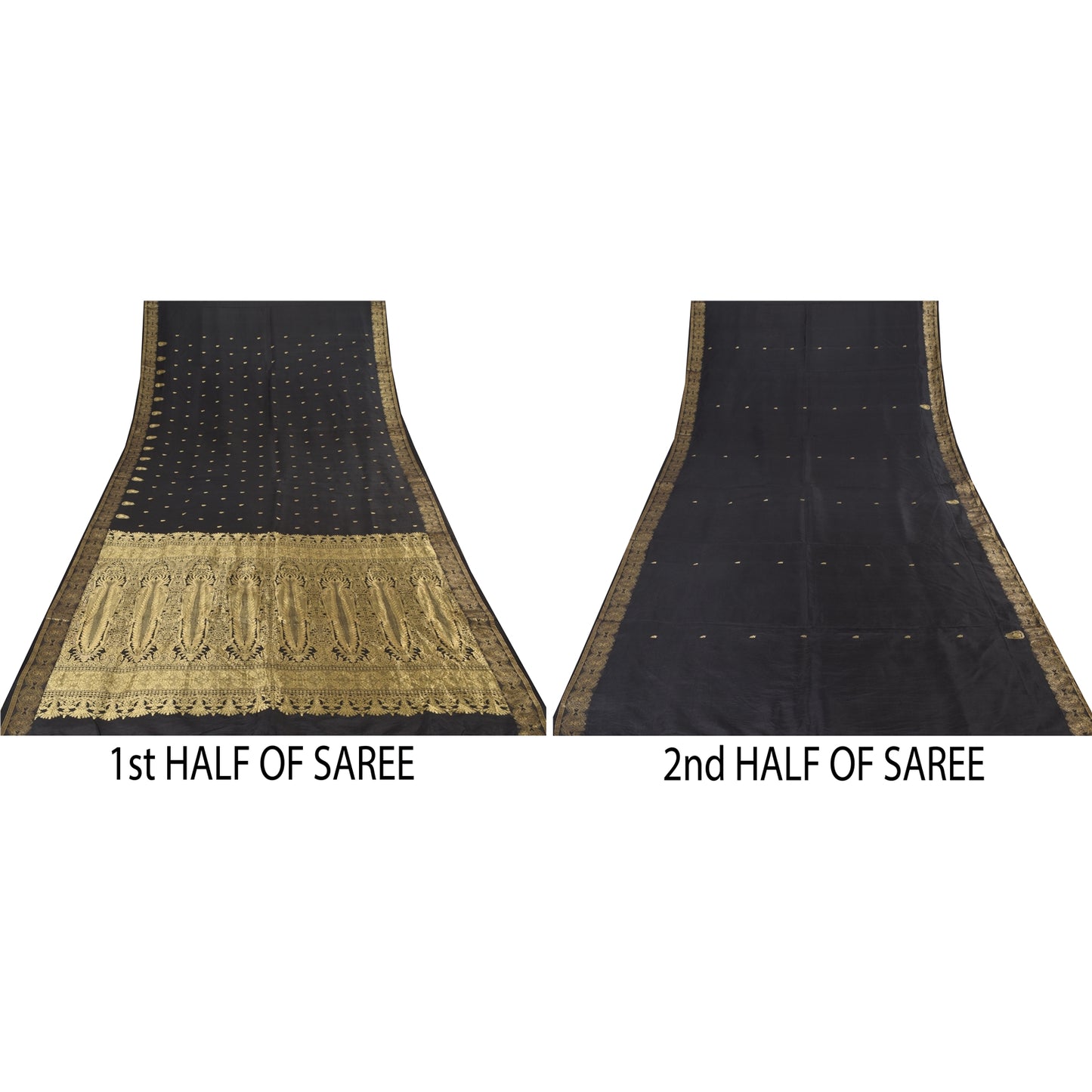 Sanskriti Vintage Indiske Sorte Sareer Ren Silke Vævet Etnisk Sari Håndværk Bæredygtigt Stof