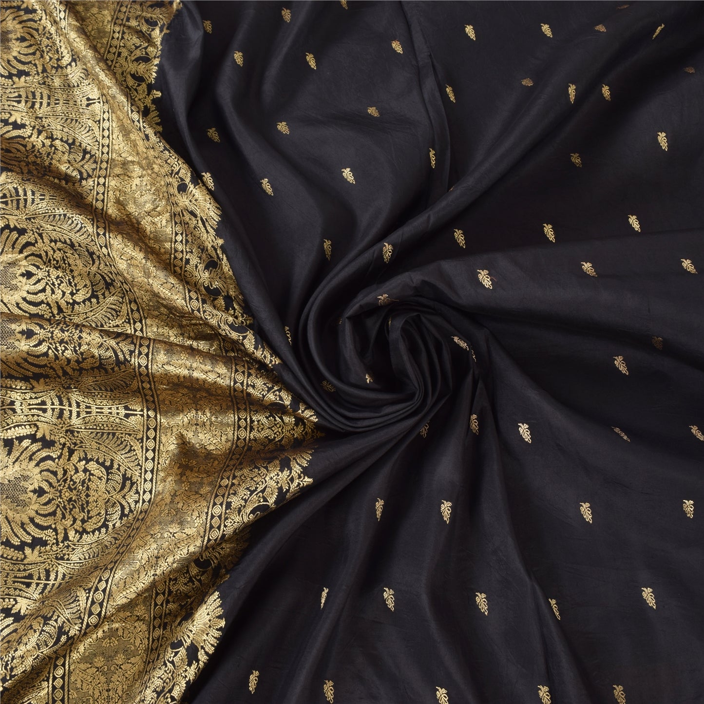 Sanskriti Vintage Indiske Sorte Sareer Ren Silke Vævet Etnisk Sari Håndværk Bæredygtigt Stof