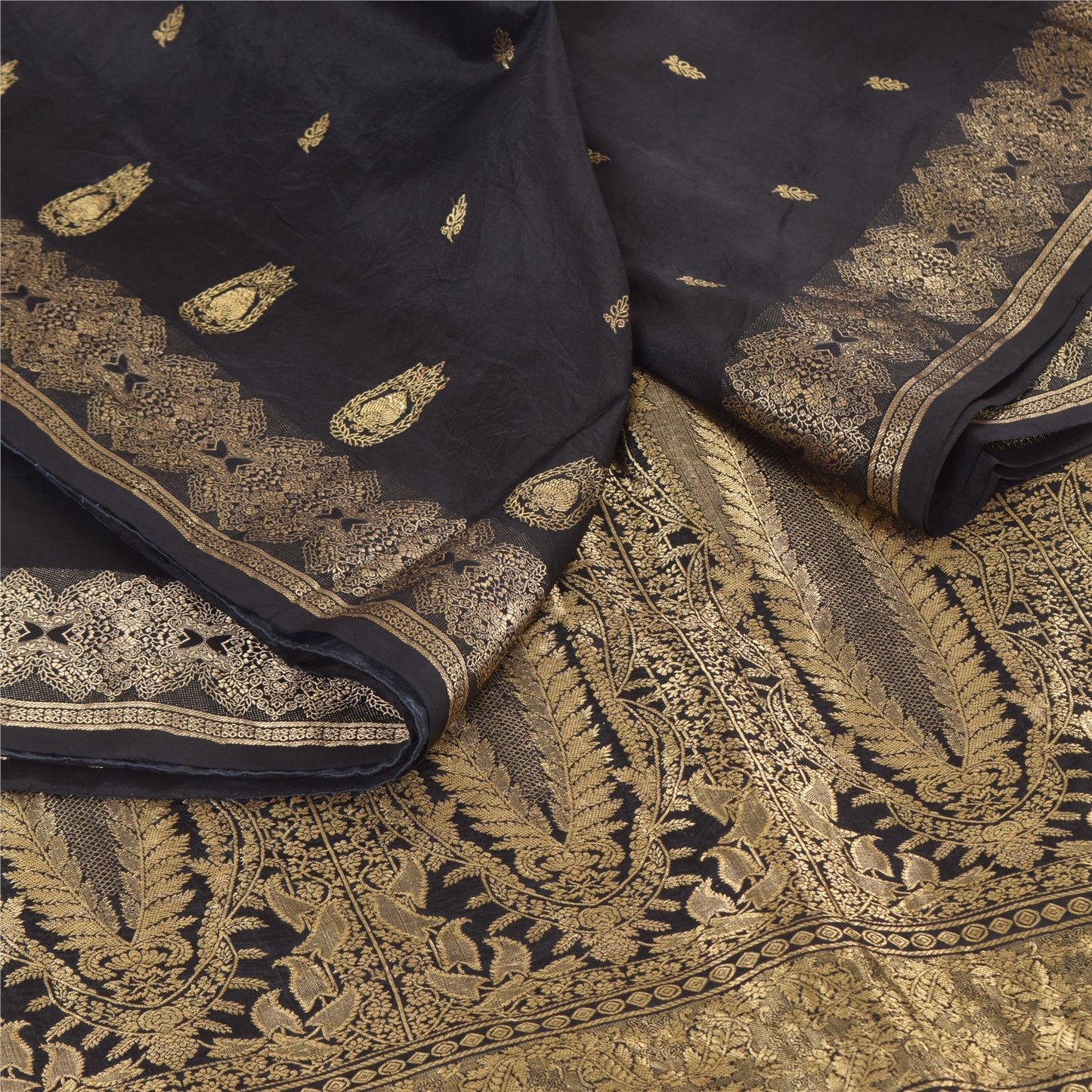 Sanskriti Vintage Indiske Sorte Sareer Ren Silke Vævet Etnisk Sari Håndværk Bæredygtigt Stof