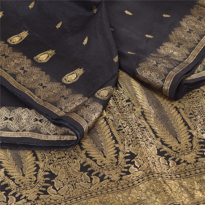 Sanskriti Vintage Indiske Sorte Sareer Ren Silke Vævet Etnisk Sari Håndværk Bæredygtigt Stof