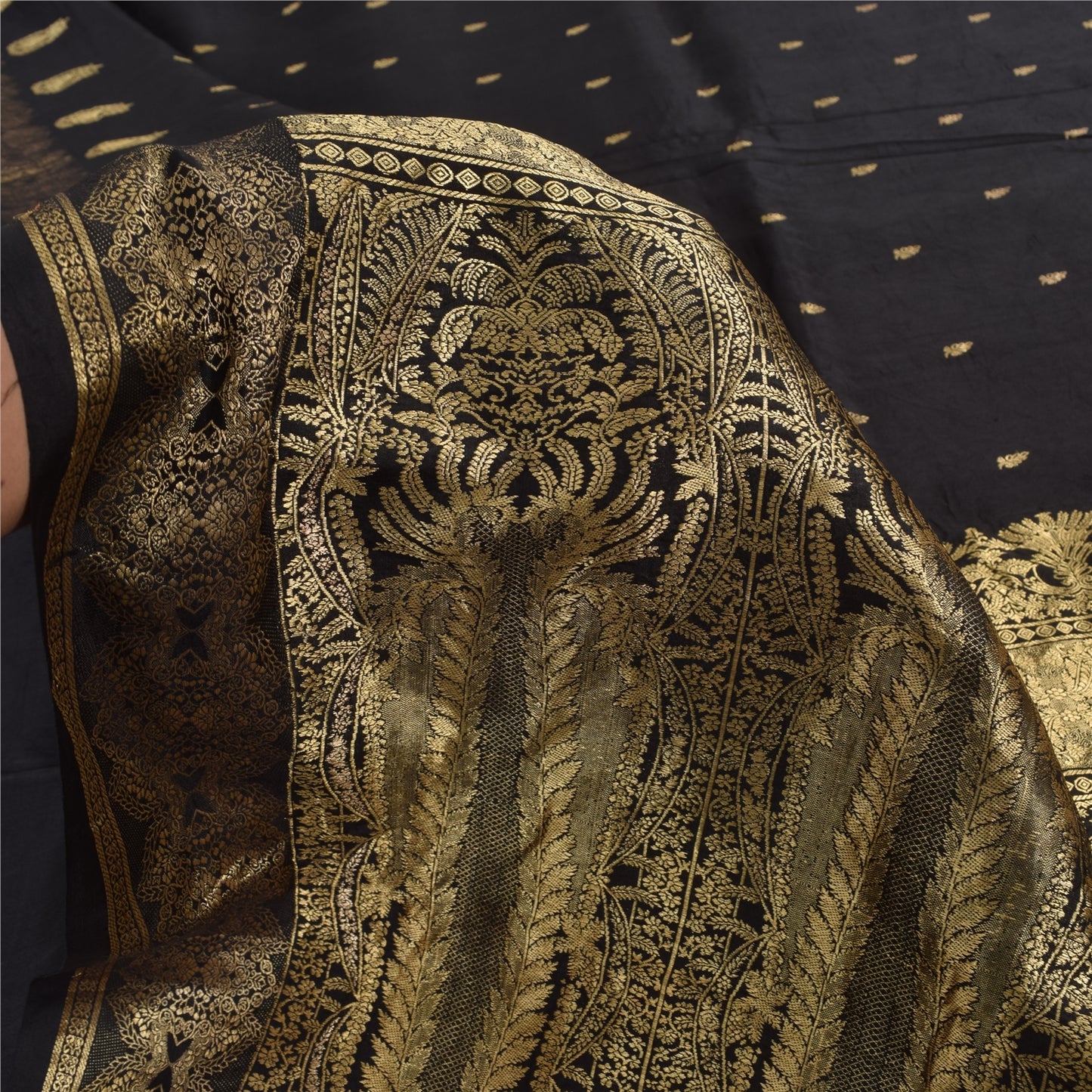 Sanskriti Vintage Indiske Sorte Sareer Ren Silke Vævet Etnisk Sari Håndværk Bæredygtigt Stof