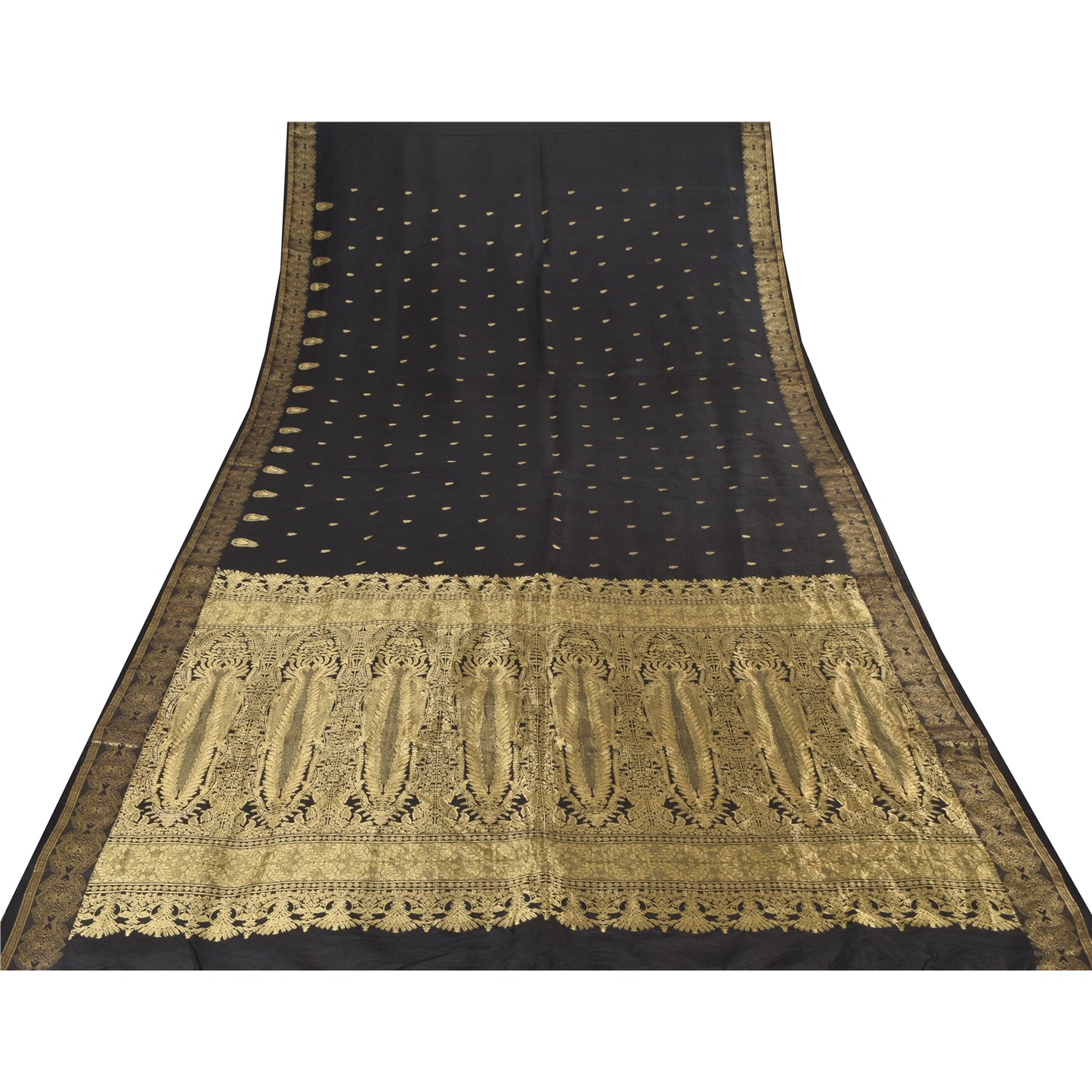 Sanskriti Vintage Indiske Sorte Sareer Ren Silke Vævet Etnisk Sari Håndværk Bæredygtigt Stof