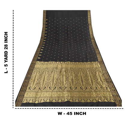 Sanskriti Vintage Indiske Sorte Sareer Ren Silke Vævet Etnisk Sari Håndværk Bæredygtigt Stof