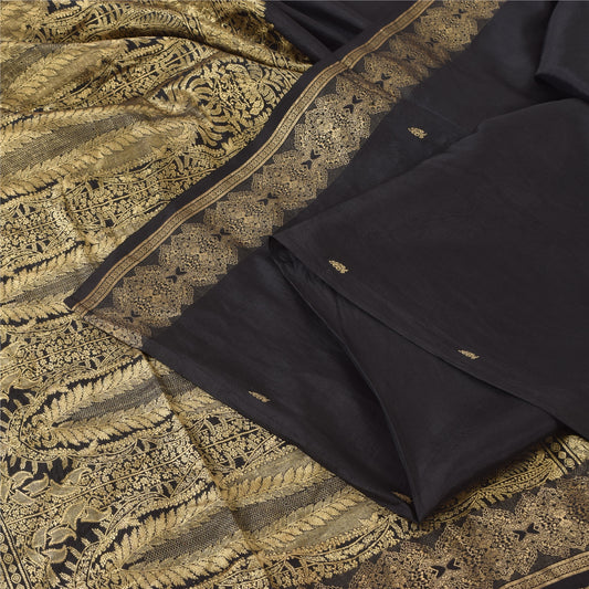 Sanskriti Vintage Indian Black Sarees Pure Silk Woven Ethnic Sari Craft Sustainable Fabric