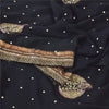 Sanskriti Vintage Black Sarees Pure Georgette Hand Bead Sequins Sari 6 YD Fabric
